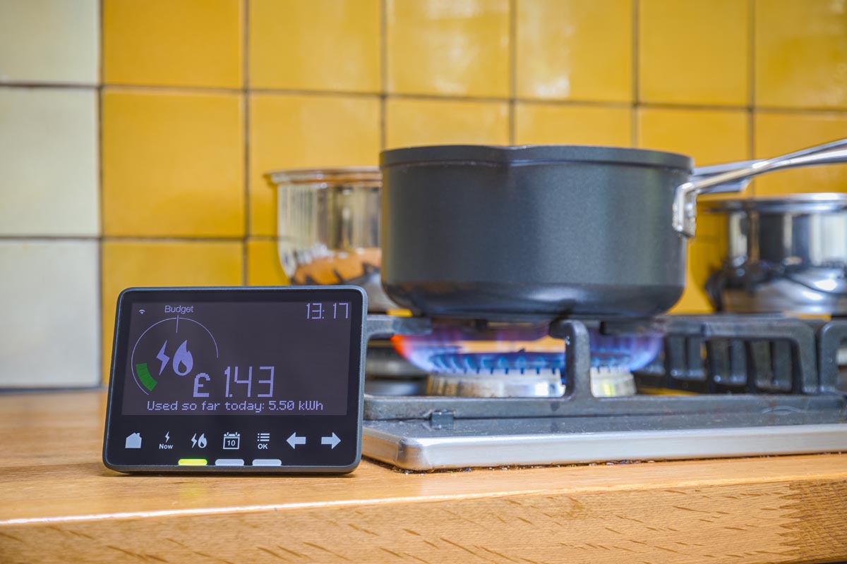 Smart meter placed next to gas stove